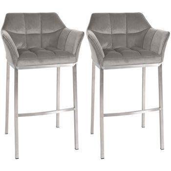 Juego De 2 Taburetes De Bar Damaso De Terciopelo Con Base De Cuatro Patas Gris 48x64x110 Cm Clp