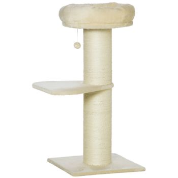 PawHut Árbol para gatos rascador sisal natural 2 plataformas cesta observación juego bola suspendida felpa Beige   Aosom España