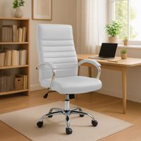 silla de oficina giratoria regulable en simil cuero blanco