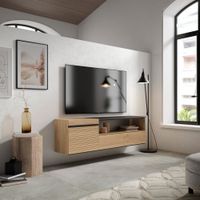 mueble tv efecto madera roble 150x35x45cm colgado