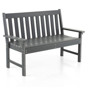 Costway Banco Madera de HDPE con Respaldo y Reposabrazos para Terraza Balcón Asiento de 2 Personas Resistente Intemperie 132 x 65 x 91 cm Gris