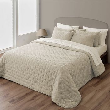 Colcha Verano Geométrico + Funda De Cojín 90 Cm Rufino Diaz, Beige