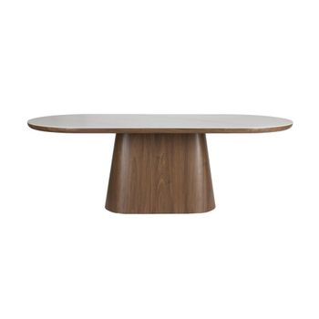Mesa ovalada de comedor en nogal y mármol l200