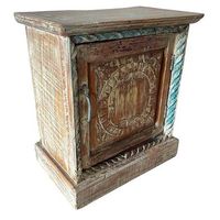 mesita de madera acabado artesanal marron 49x30x54h cm