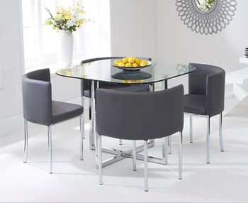 Algarve Glass Stowaway Dining Table with Grey High Back Stools - Grey, 4 Chairs