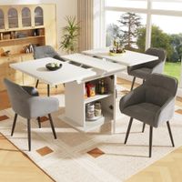 mesa de comedor extensible blanca con almacenamiento