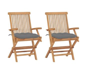 Sillas de jardin 2 unidades madera teca con cojines grises