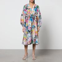 stine goya veroma floral-print jersey midi dress - xs