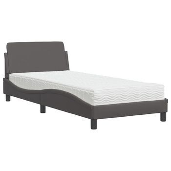 Cama Con Colchón Dover Cuero Sintético Gris 90x190 Cm Vidaxl