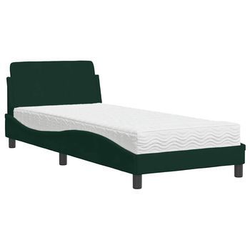 Cama Con Colchón Terciopelo Verde Oscuro 80x200 Cm