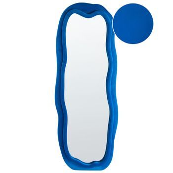 Espejo De Pared Moderno Decorativo Grande 160 X 56 Cm Marco De Mdf Forma Irregular Terciopelo Azul Beaune
