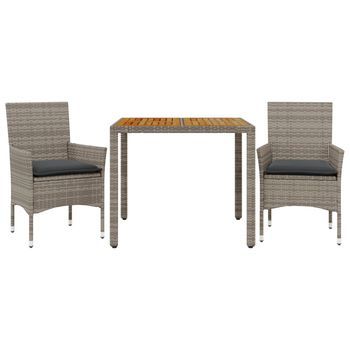 Set De Comedor Jardín 3 Uds | Mueble Jardin Mesa Y Sillas Con Cojines Ratán Pe Acacia Gris
