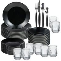 pack completo de vajilla negra de 24pzs  8 vasos de cristal 430ml  cuberteria de 32 pzs color negro san ignacio