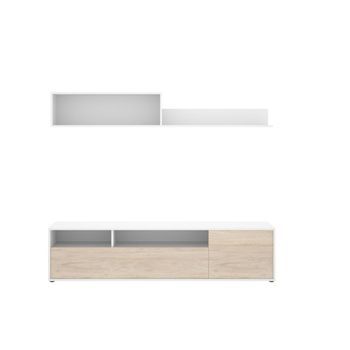 Composición De Salón Bay Mueble Bajo + Módulo Superior Blanco/natural 180 Cm