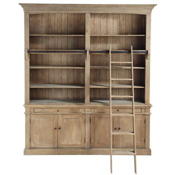 Librería de pino reciclado de 195 cm con escalera