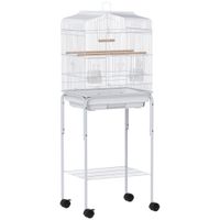 pawhut jaula para pajaros con ruedas estante puertas 2 comederos 2 perchas columpio bandeja extraible 465x36x124 cm blanco