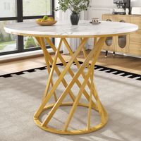 mesa de comedor redonda con patas metalicas 80x80cm doradoblanco