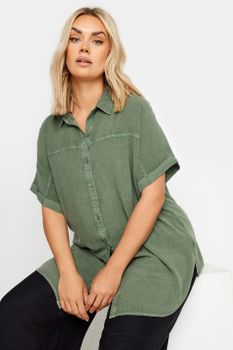 Yours Camisa Algodón De Cambray Caqui, Mujer Curvy Y Tallas Grandes, Yours