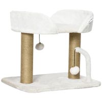 pawhut arbol rascador para gatos pequenos altura 42 cm con nido bolas colgantes y postes de sisal 48x38x42 cm blanco