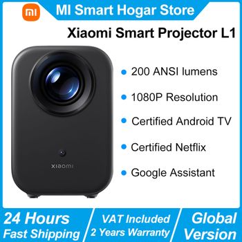 Proyector inteligente Xiaomi L1, 200 ANSI, Google TV, resolución 1080p, Google Assistant, enfoque automático y corrección automática de la distorsión trapezoidal, BT5.0.