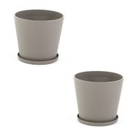 set de 2 macetas redondas o38cm de resina tortola con plato