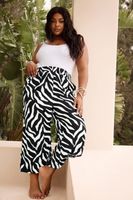 yours pantalones anchos capri estampado cebra en blanco y negro mujer curvy y tallas grandes yours