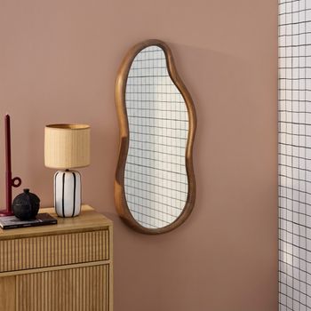 Espejo de madera de hevea decorativo de pared, nogal