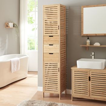 Armario Alto De Baño Boksereys 180x35x35 Cm Bambú [en.casa]