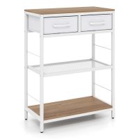 costway mesa consola con cajones tela y estantes almacenaje estructura metalica 60 x 30 x 81 cm natural