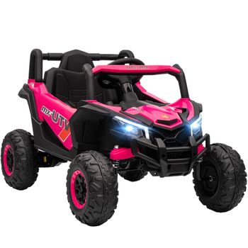 AIYAPLAY Coche Eléctrico para Niños UTV 12V con 2 Motores Control Remoto 2,4G Velocidad hasta 7 km/h Sistema de Suspensión Rosa   Aosom España