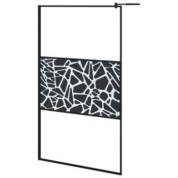 Mampara Ducha Vidrio Esmerilado Diseño Piedras Negro 115x195 Cm Vidaxl