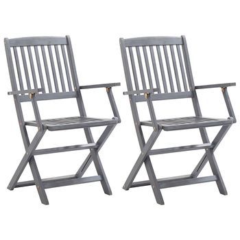 2 Uds Sillas De Jardín | Silla De Exterior | Sillon Jardín Plegables Cojines Madera Maciza Acacia Cfw352333