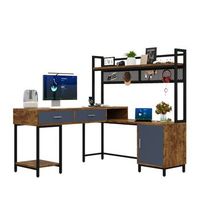 escritorio en l estilo industrial con cajones y estantes para teletrabajo 140x140x135 cm madera mdf y metal negro y madera