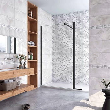 Aica Walkin Mampara Panel De Ducha 2 Hojas Panel Fijo+lateral Giratorio Vidrio 8mm Antical Con Barra Negra Mate 73-120cm [(73.9-75.9)+30]x200cm