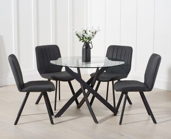 Mara 100cm Round Glass Dining Table with Dexter Faux Leather Chairs