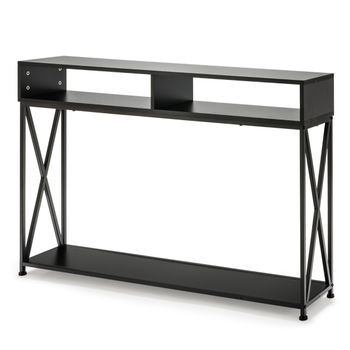 Costway Consola con 2 Niveles Mesa Auxiliar de Sofá con Repisa Abierta y Compartimientos en Acero Mesilla Compacta para Entrada Pasillo Negro