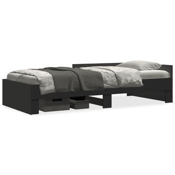 Cama Individual | Cama De Adulto | Estructura De Cama Madera De Ingeniería Negra 75x190 Cm