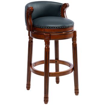 Taburete De Bar - Mueble De Cocina - Cuero Y Madera - Azul Y Blanco Marfil (54.8x54.8x96cm)