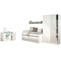 pack muebles habitacion juvenil infantil completa color blanco cama  armario  escritorio incluye somieres