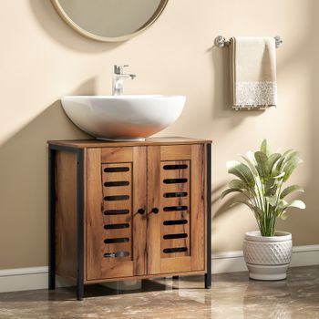 Mueble Bajo Lavabo De Melamina Acero Homcom 60x30x60cm-marrón Rústico