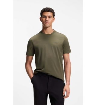 BOSS para hombre. 50506373 Camiseta Detalle verde oscuro (XL), Casual, Algodón, Manga corta