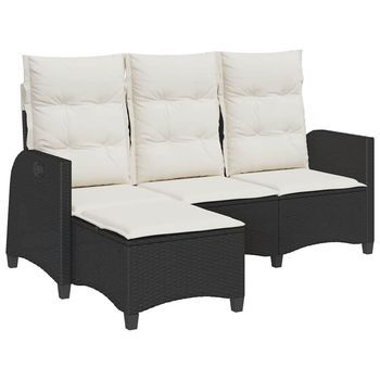Sofá De Jardín Reclinable Con Cojines En Forma De L Ratán Negro Vidaxl