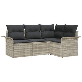 Conjunto De Sofá De Jardín 4 Piezas | Mueble De Jardín Gris Claro Ratán Sintético