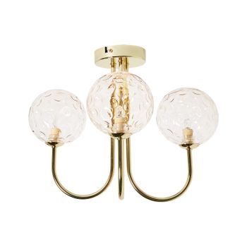 Lámpara De Techo Moderna Vidrio 3 Luces Metal Redonda Colgante Beige Y Oro Anadyr