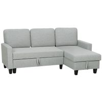 homcom sofa cama chaise longue de 3 plazas chaise longue reversible ambos lados con almacenaje con fundas removibles gris