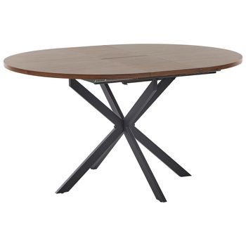 Mesa De Comedor Extensible 6 Plazas Tablero De Mdf Patas De Metal Negro Redonda 110/140 X 110 Cm Madera Oscura Friona