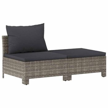 Set De Muebles De Jardín 2 Uds | Conjunto De Comedor | Conjunto De Descanso Cojines Ratán Sintético Gris