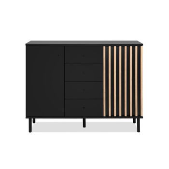 Aparador de 2 puertas y 4 cajones en negro y madera - l118 cm