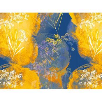 Fotomural Vinilo Floral Arte Naranja Azul 350 X 250 Cm