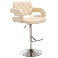 taburete de bar de diseno contemporaneo sintetico color crema con base cromada y reposapies 100001188